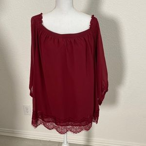 Off the shoulder maroon blouse